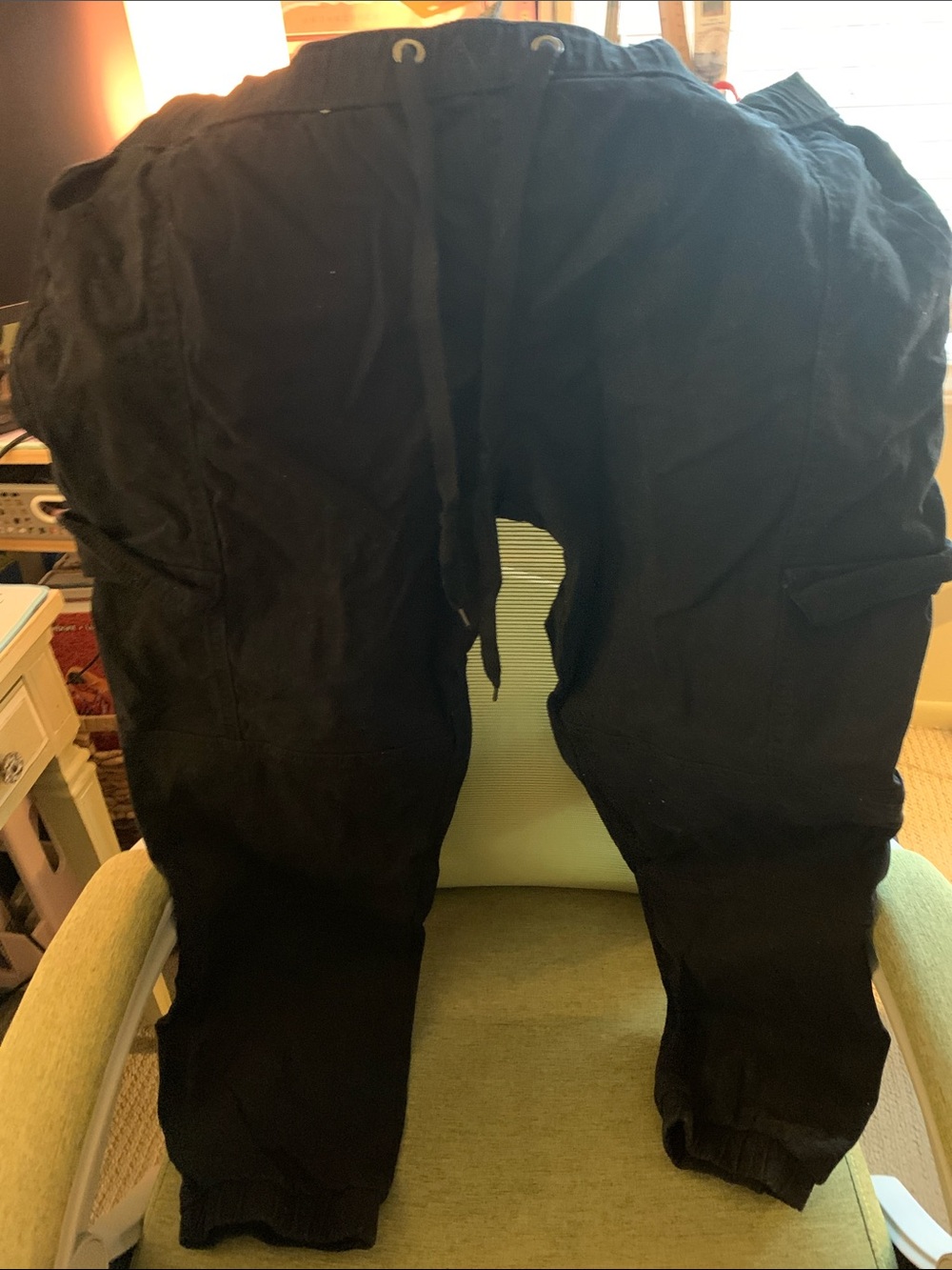 Women’s Black Cargo Jogger Pants - Casual Drawstring Waist